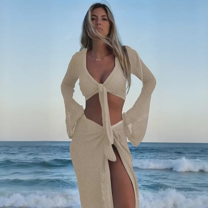 VILMA™ | Tvådelat strandset med knytblus & slitsad kjol