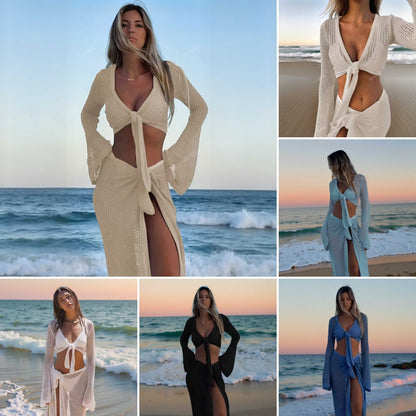 VILMA™ | Tvådelat strandset med knytblus & slitsad kjol