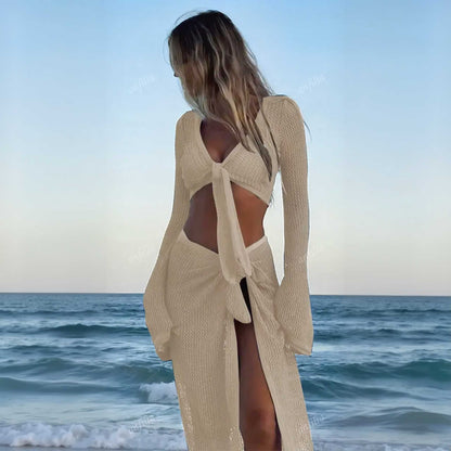 VILMA™ | Tvådelat strandset med knytblus & slitsad kjol